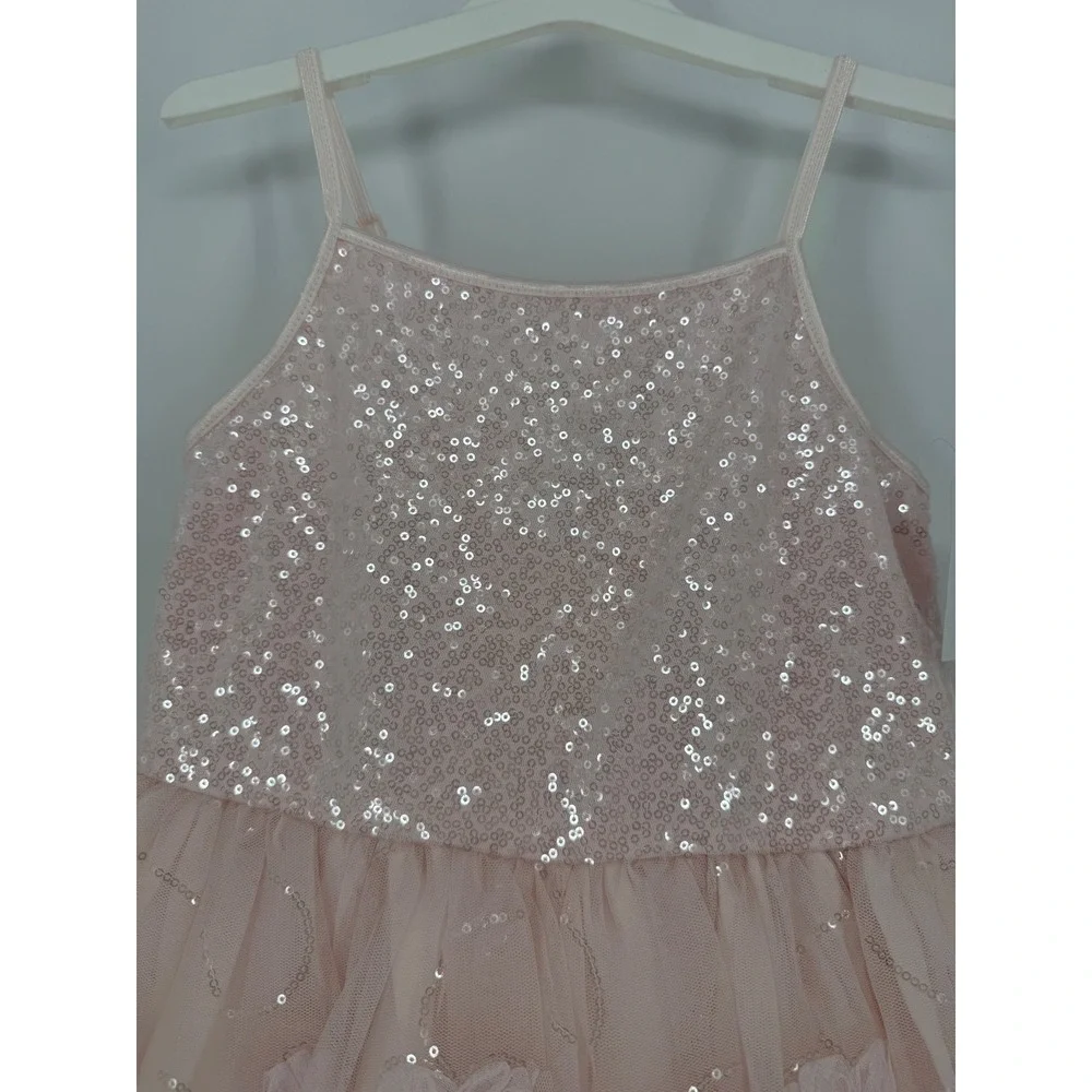 Zenzi Girls Pink Sequin Tutu Dress 3D Floral Applique Party Size Small 6/7